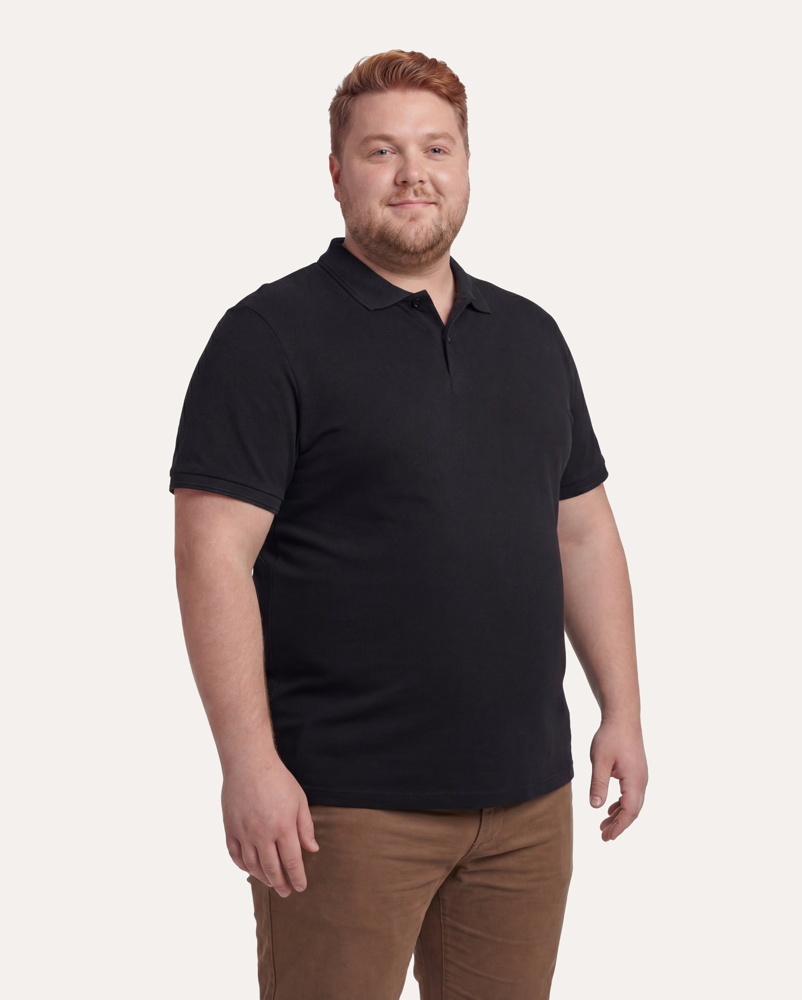 Polo plus size masculina reta piquet - preta