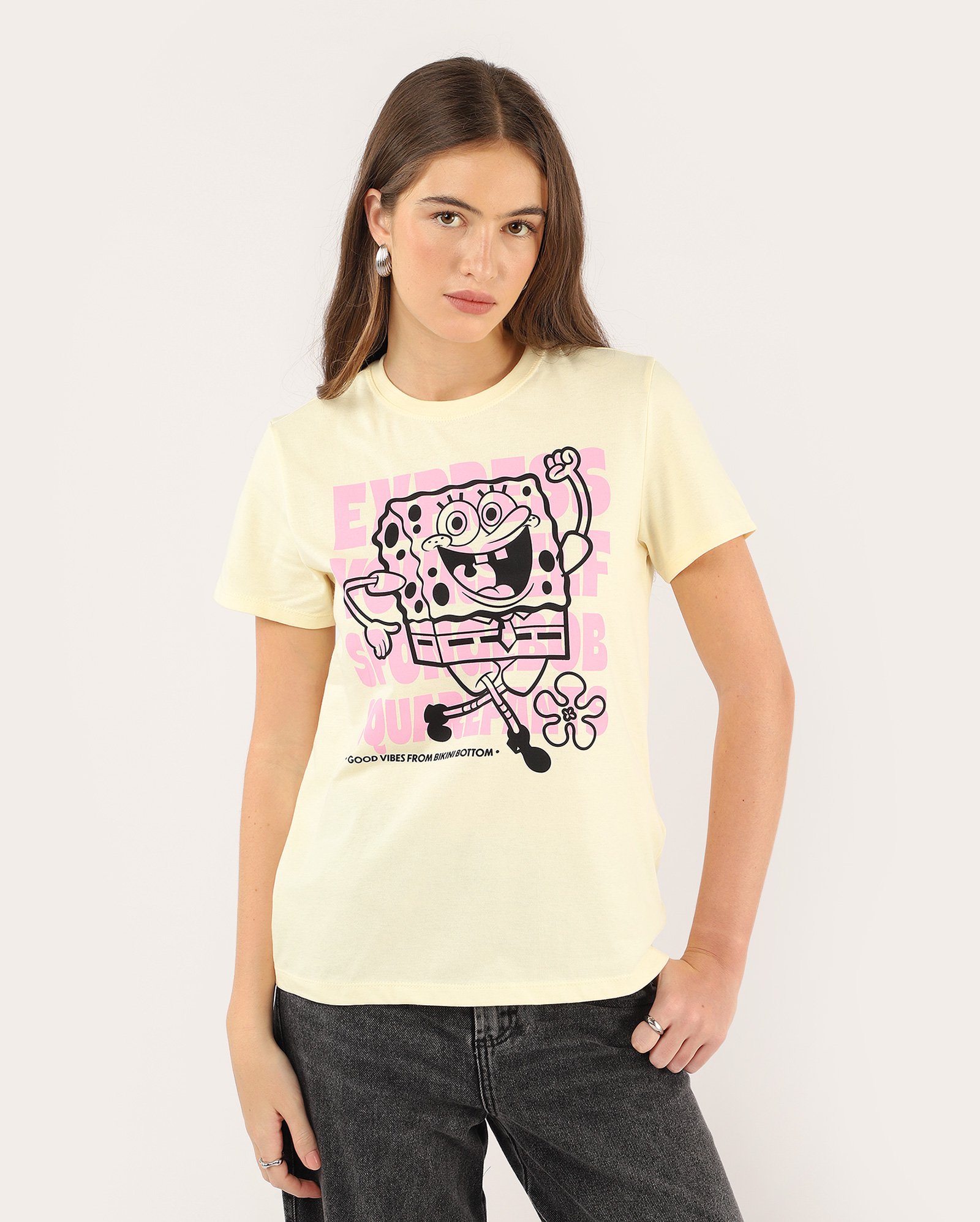 Camiseta feminina Bob Esponja - amarela | Nickelodeon