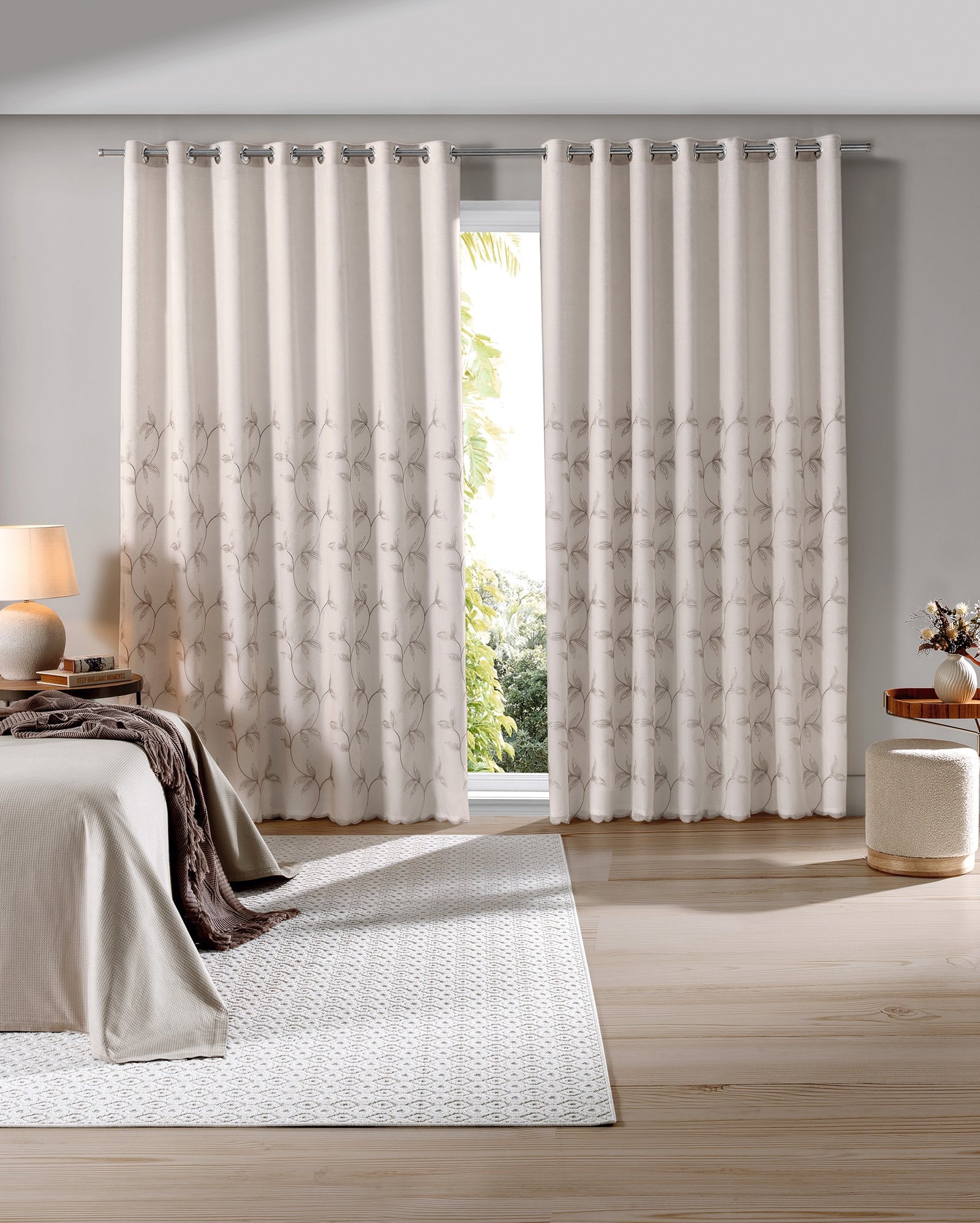 Cortina duplex bordada - 250 X 420 CM Bege | Casa Riachuelo