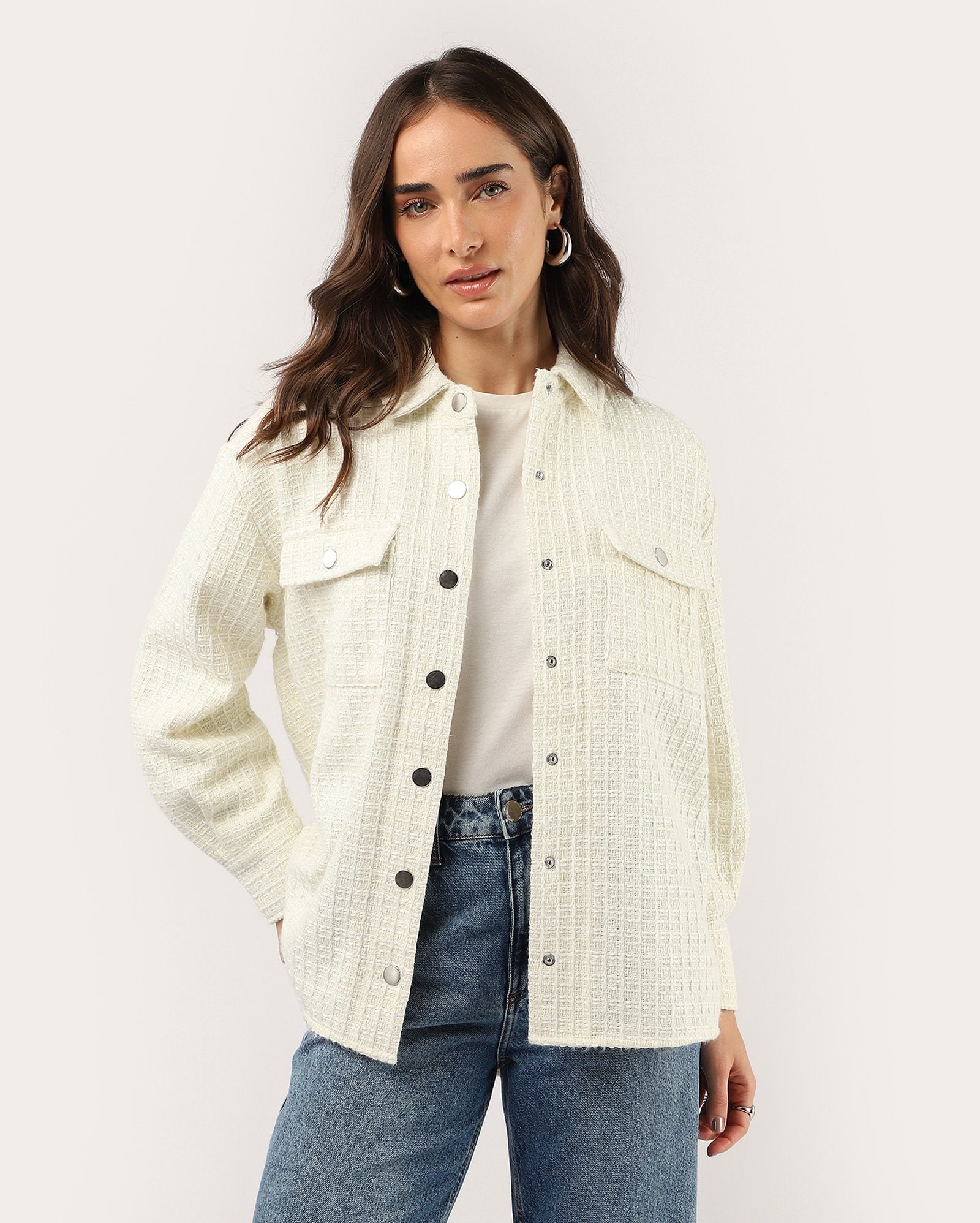 Casaco feminina oversized texturizado - bege