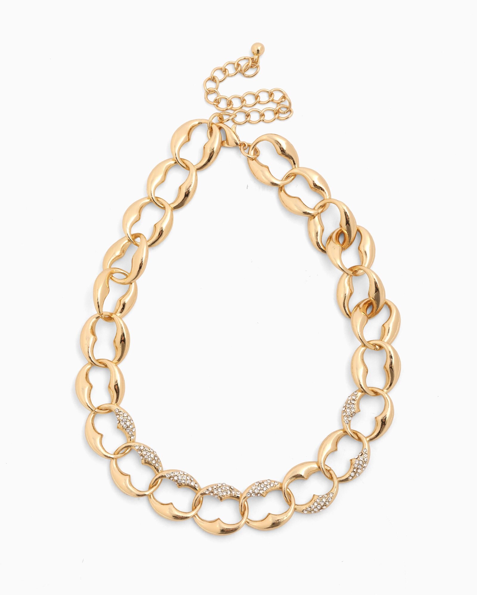 Colar feminino com elos cravejados - dourado