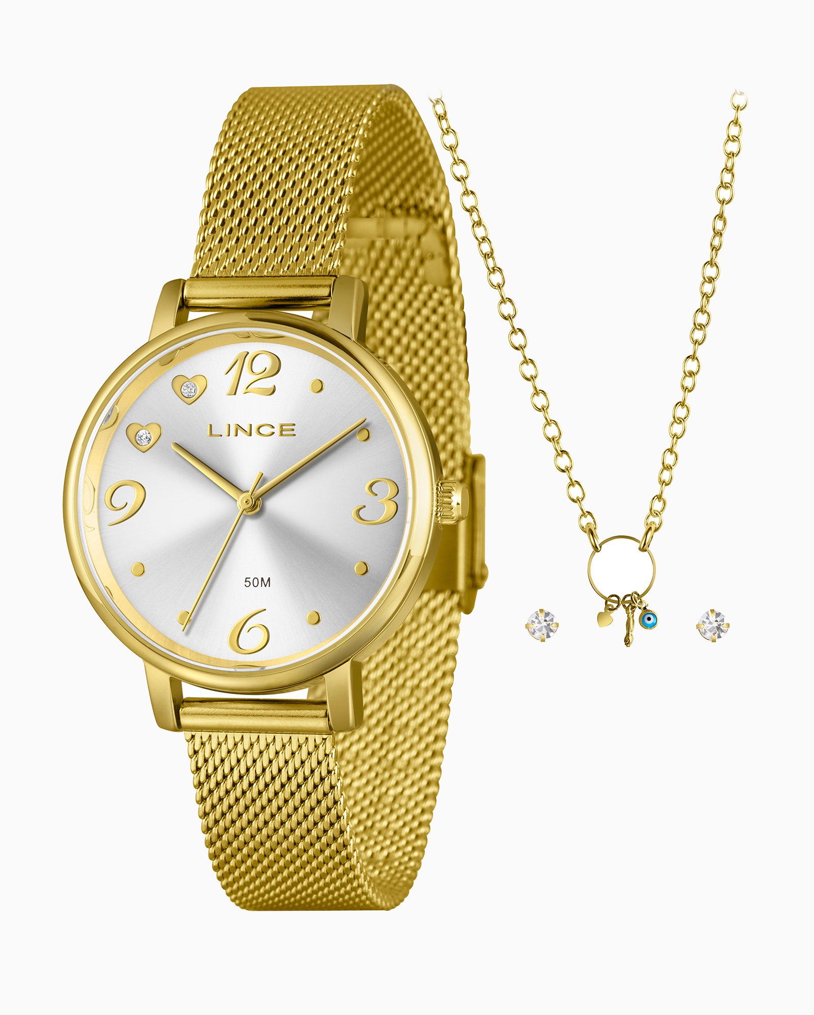 Kit relógio analógico feminino LRGM043L34 K0ETS2 + conjunto dourado | Lince