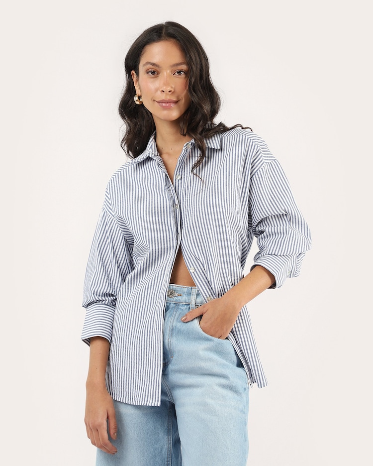 Riachuelo | Camisa feminina oversized listrada - azul