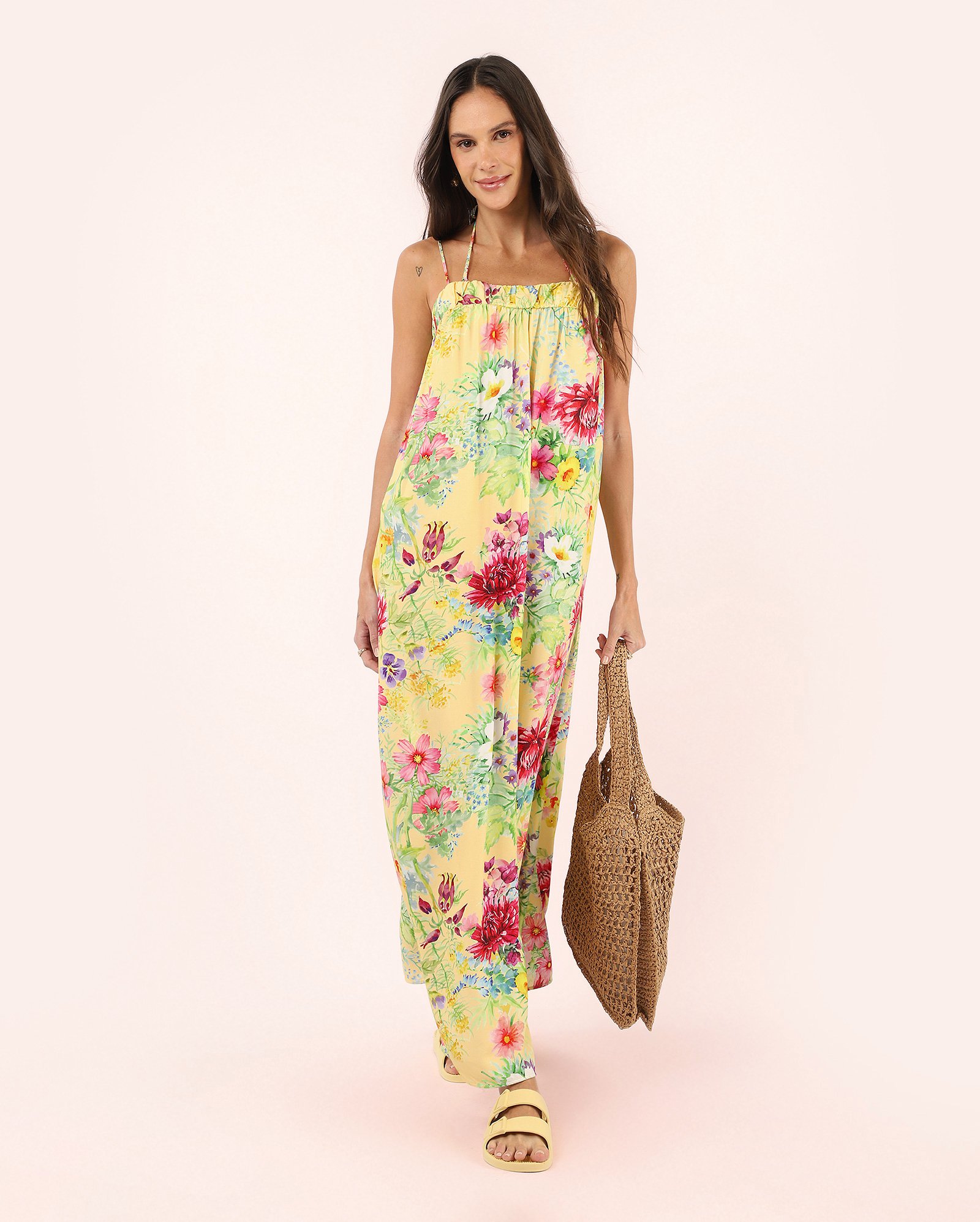 Vestido longo floral Triya - amarelo