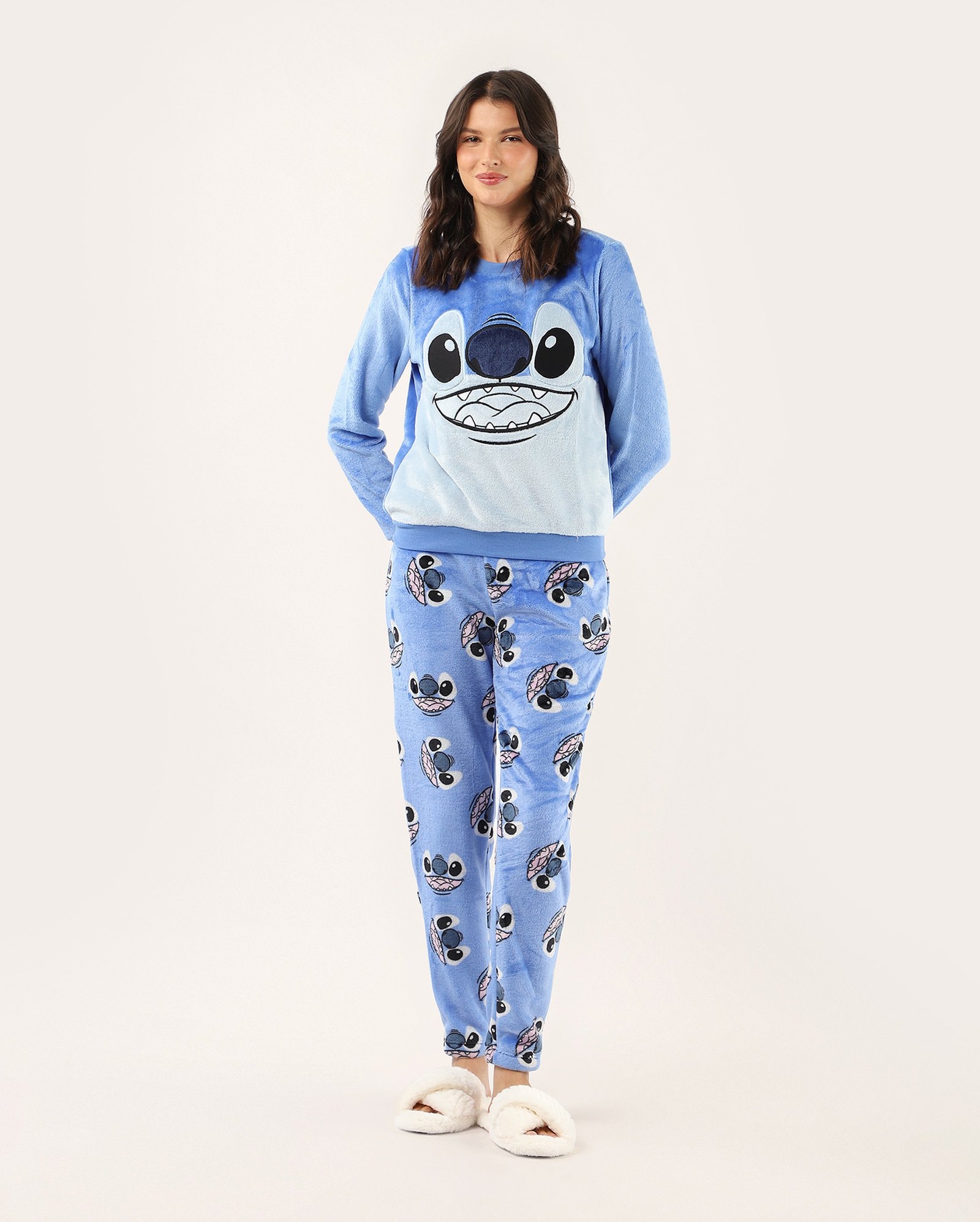 Pijama longo feminino fleece Lilo e Stitch - azul | Disney