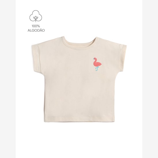 Camiseta infantil estampa flamingo - bege | Carter’s