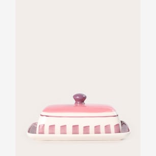 Manteigueira retangular de cerâmica multicor