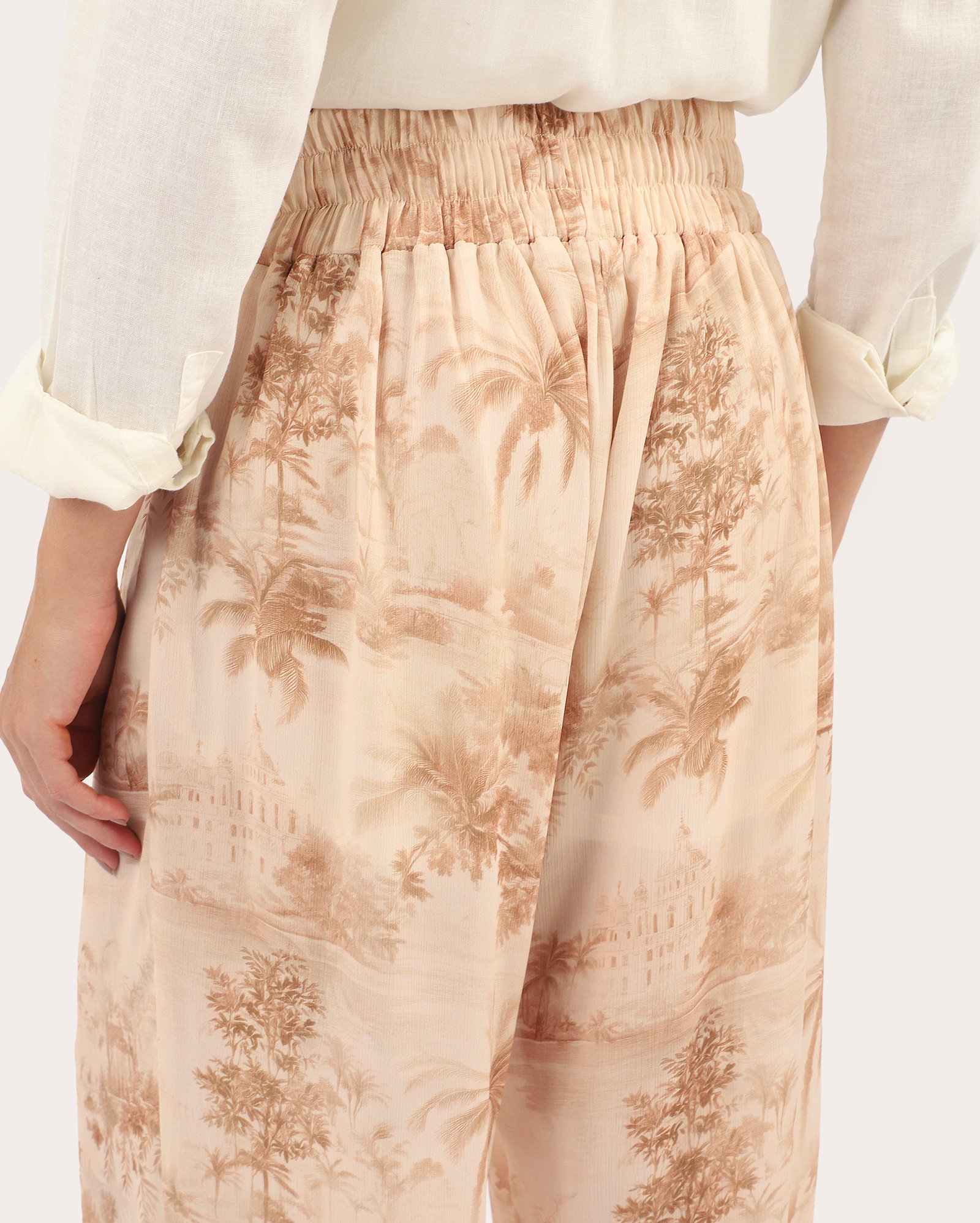 Calça feminina aladim estampada floral - bege — foto 3