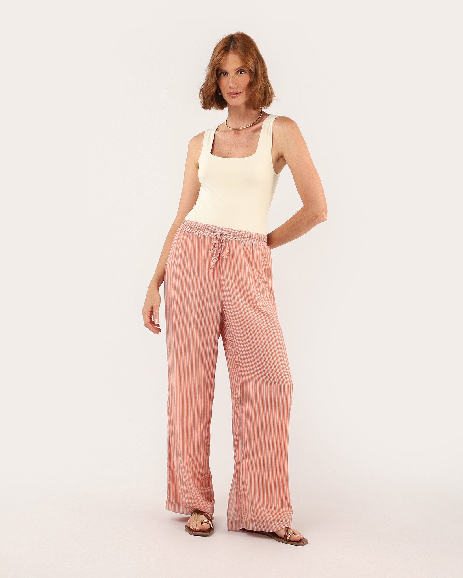 Calça feminina relaxed listrada - multicor