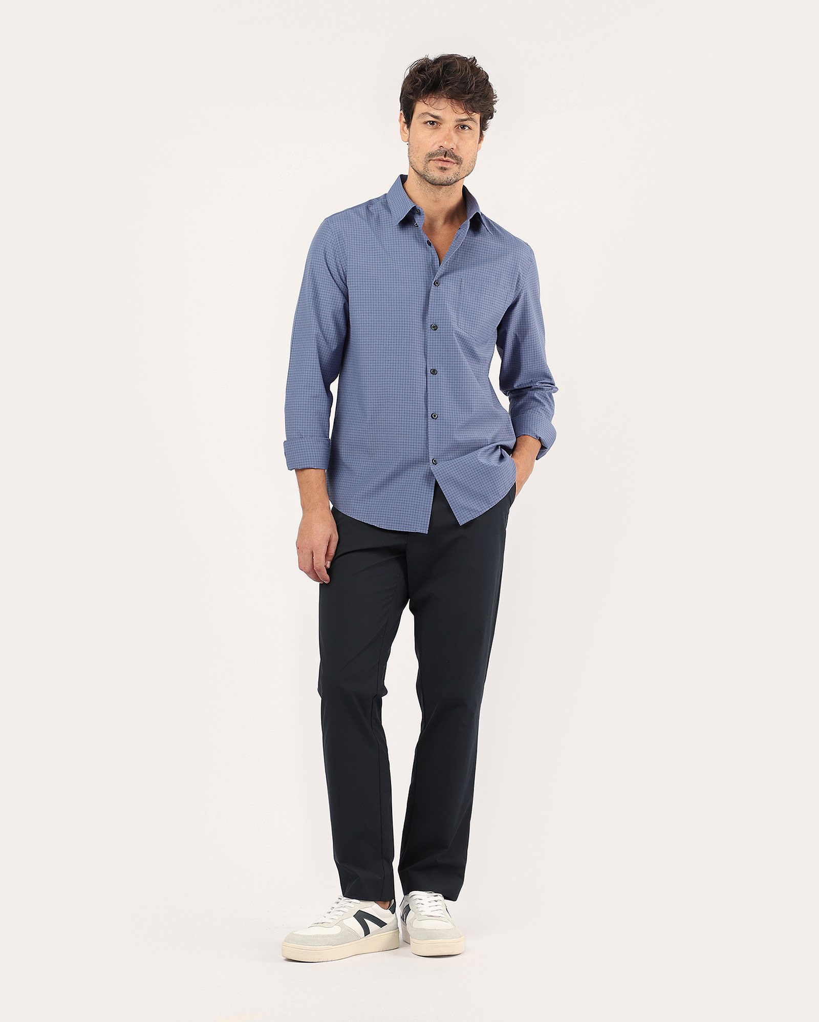 Camisa social masculina quadriculada - azul
