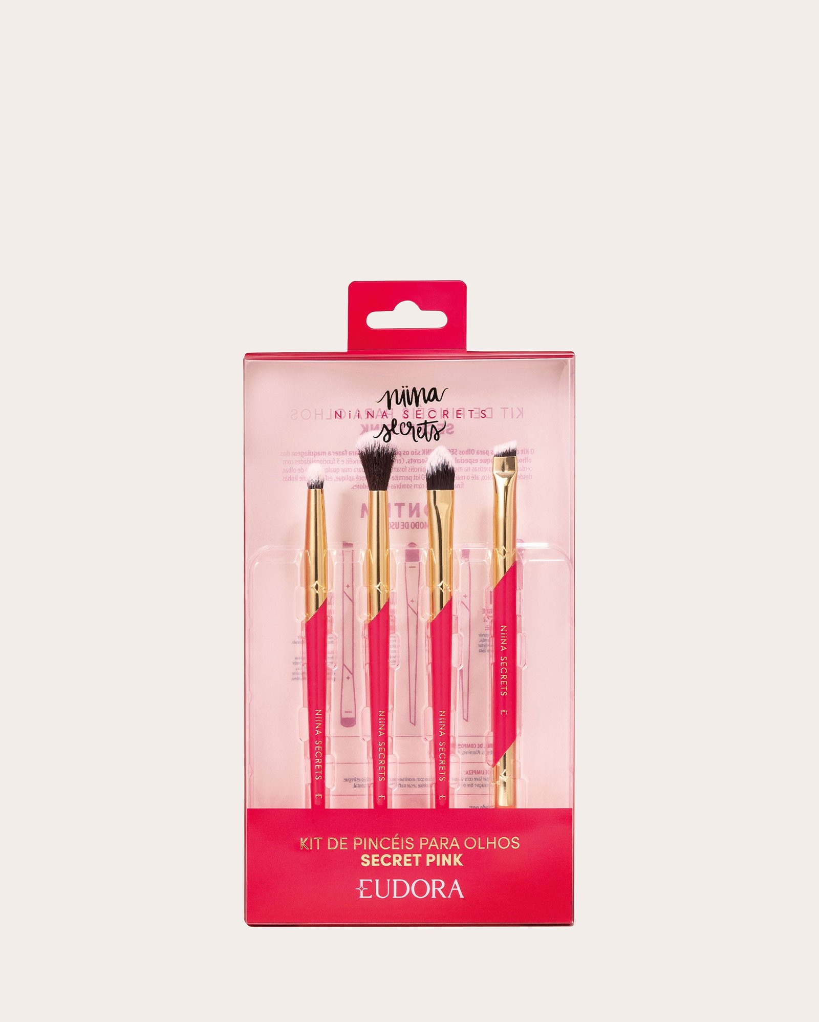 Kit pincel para olhos 4 itens Secret Pink - rosa | Niina Secrets