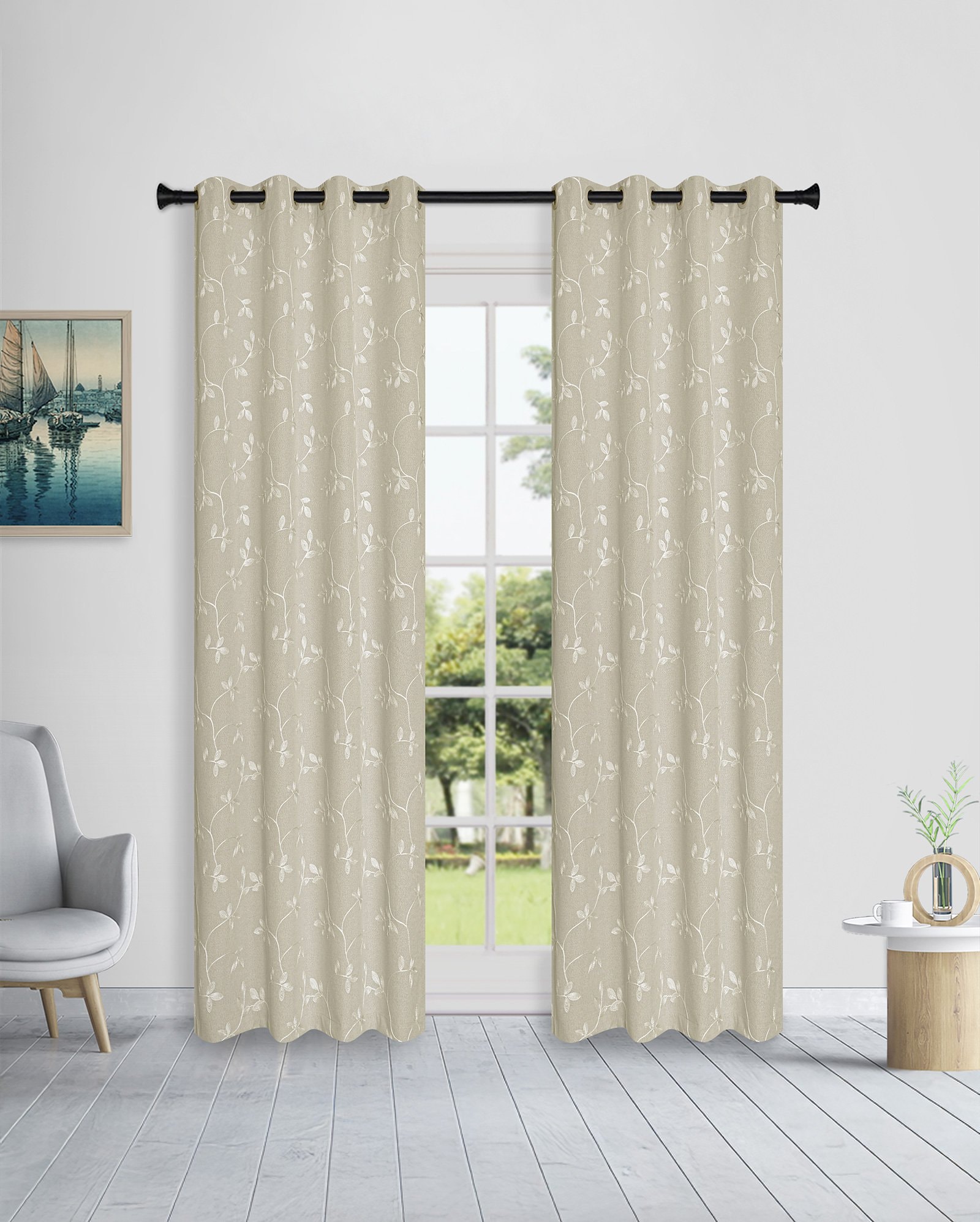 Cortina blackout floral - 230 X 270 CM Bege Mescla | Casa Riachuelo