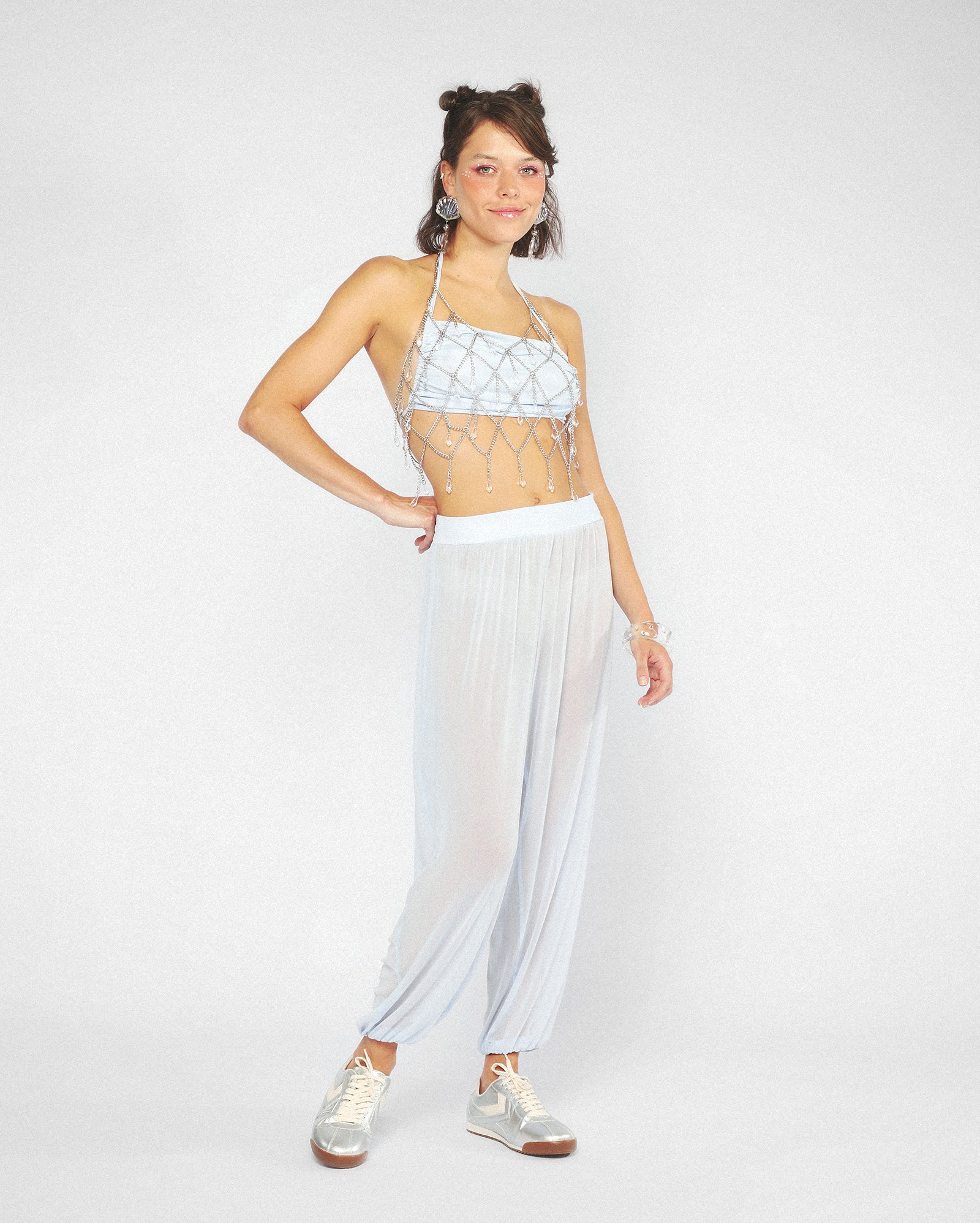 Calça feminina aladim de tule - azul