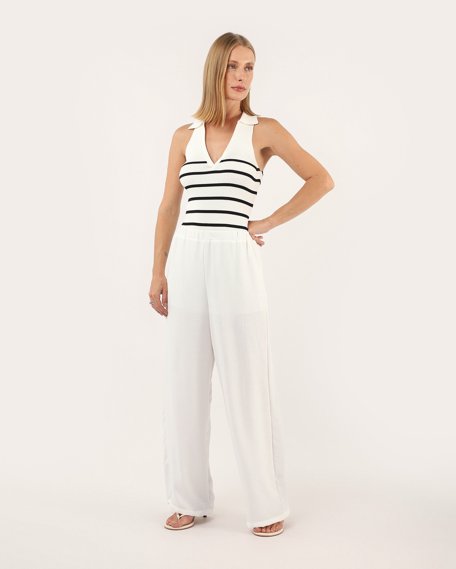 Calça feminina pantalona malha crepe - branca