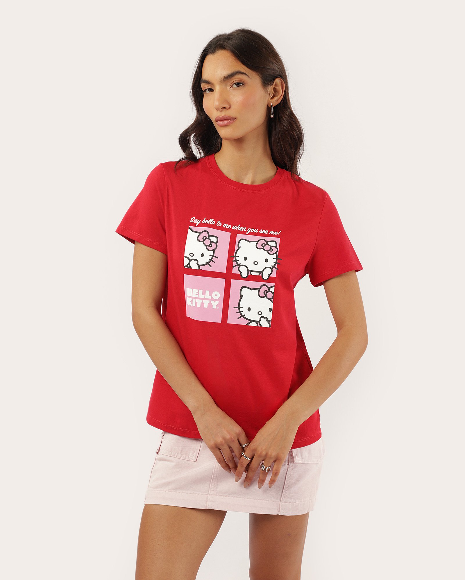 Camiseta feminina Hello Kitty geométrica - vermelha | Sanrio