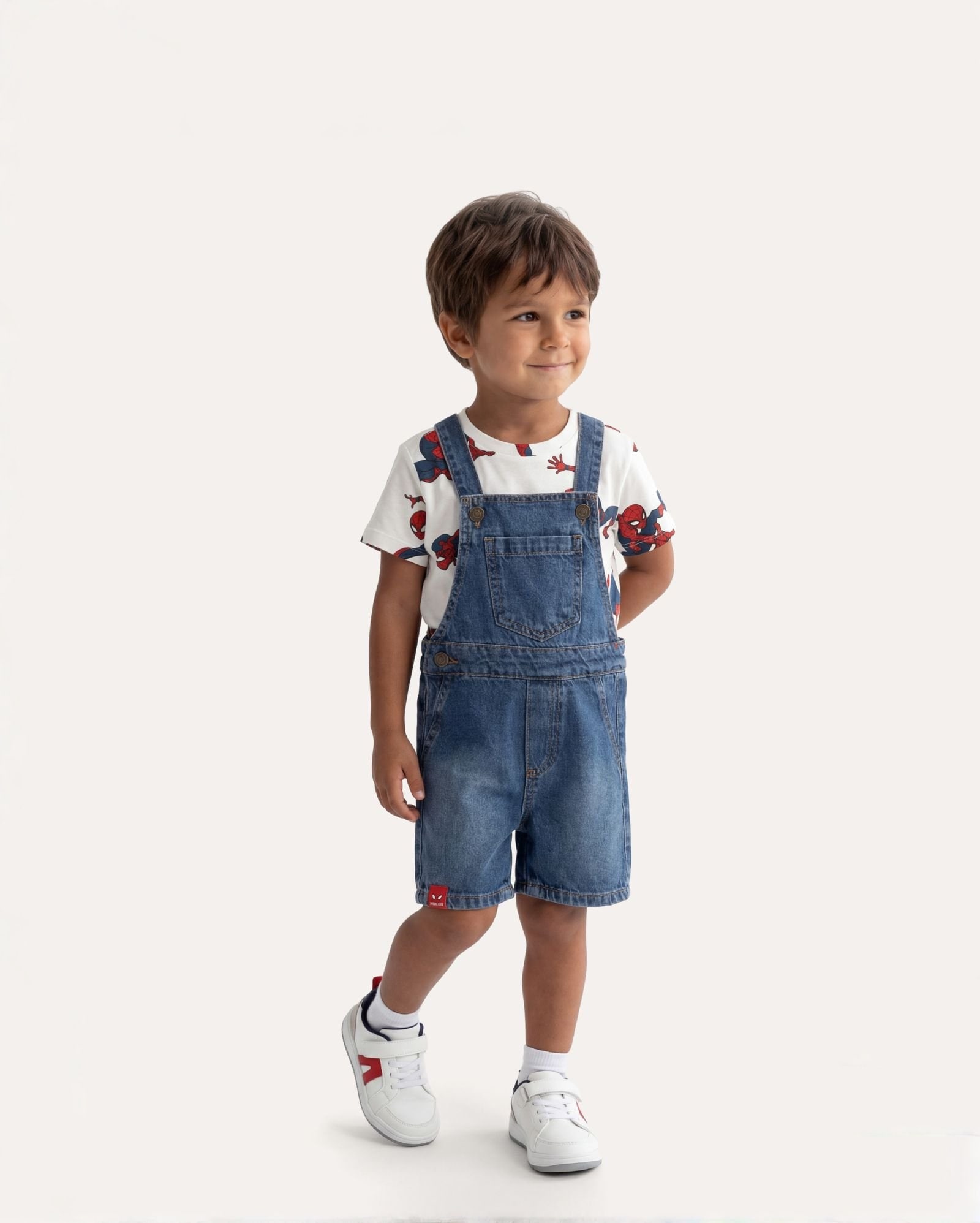 Jardineira jeans infantil + máscara Homem-Aranha 1-6A - denim escuro | Marvel
