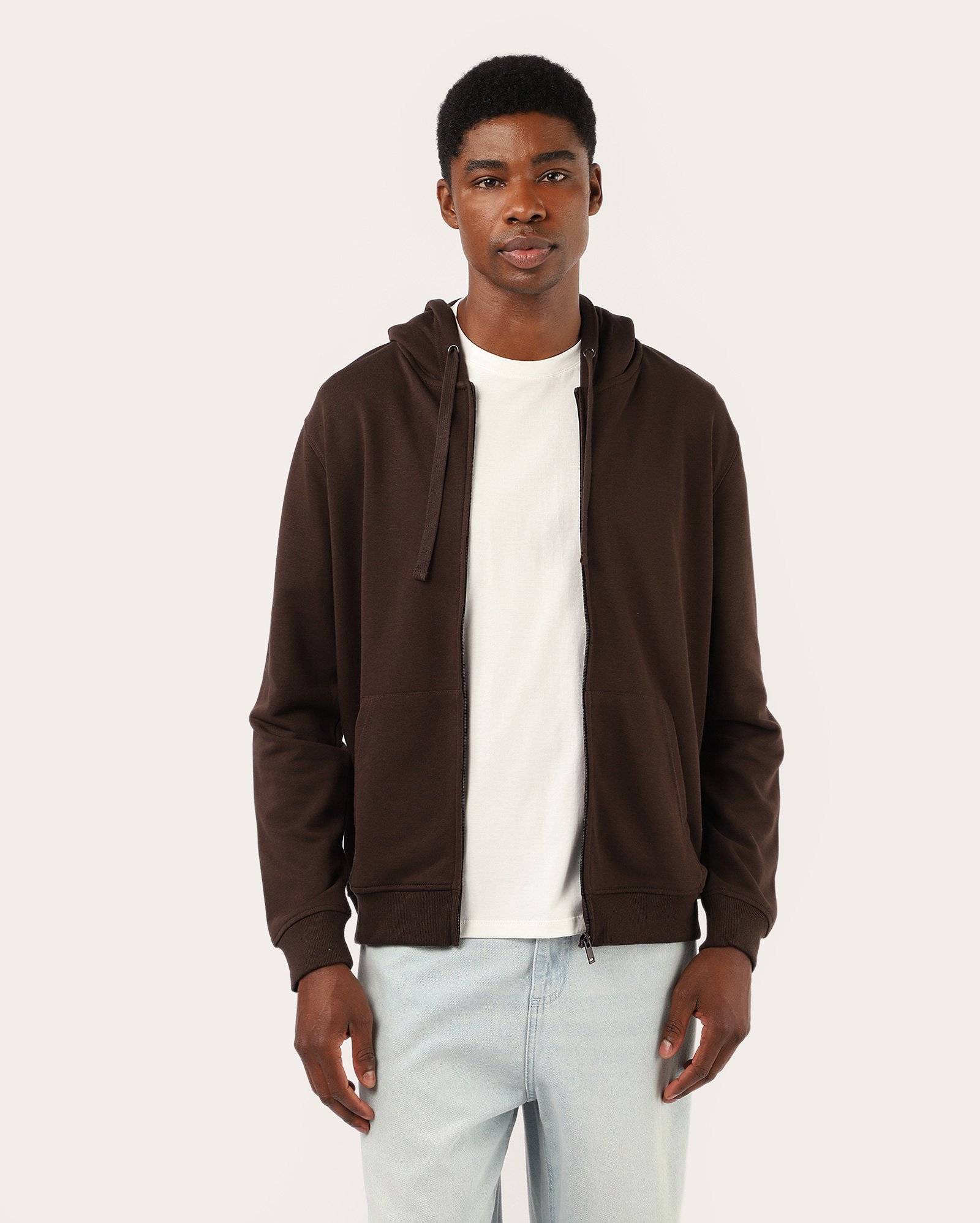 Jaqueta de moletom masculina com capuz - marrom