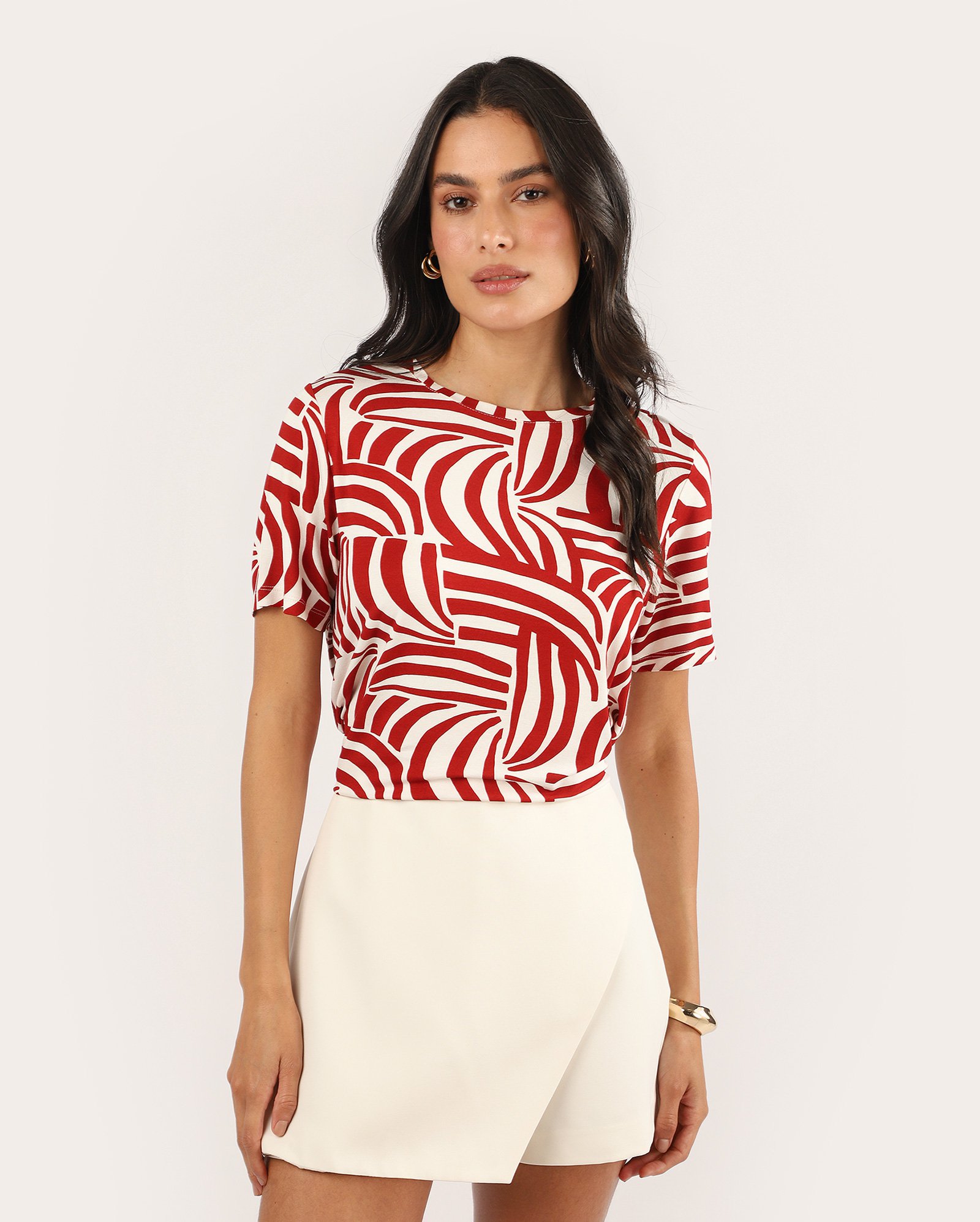 Blusa feminina Coralina com viscose abstrata - vermelha