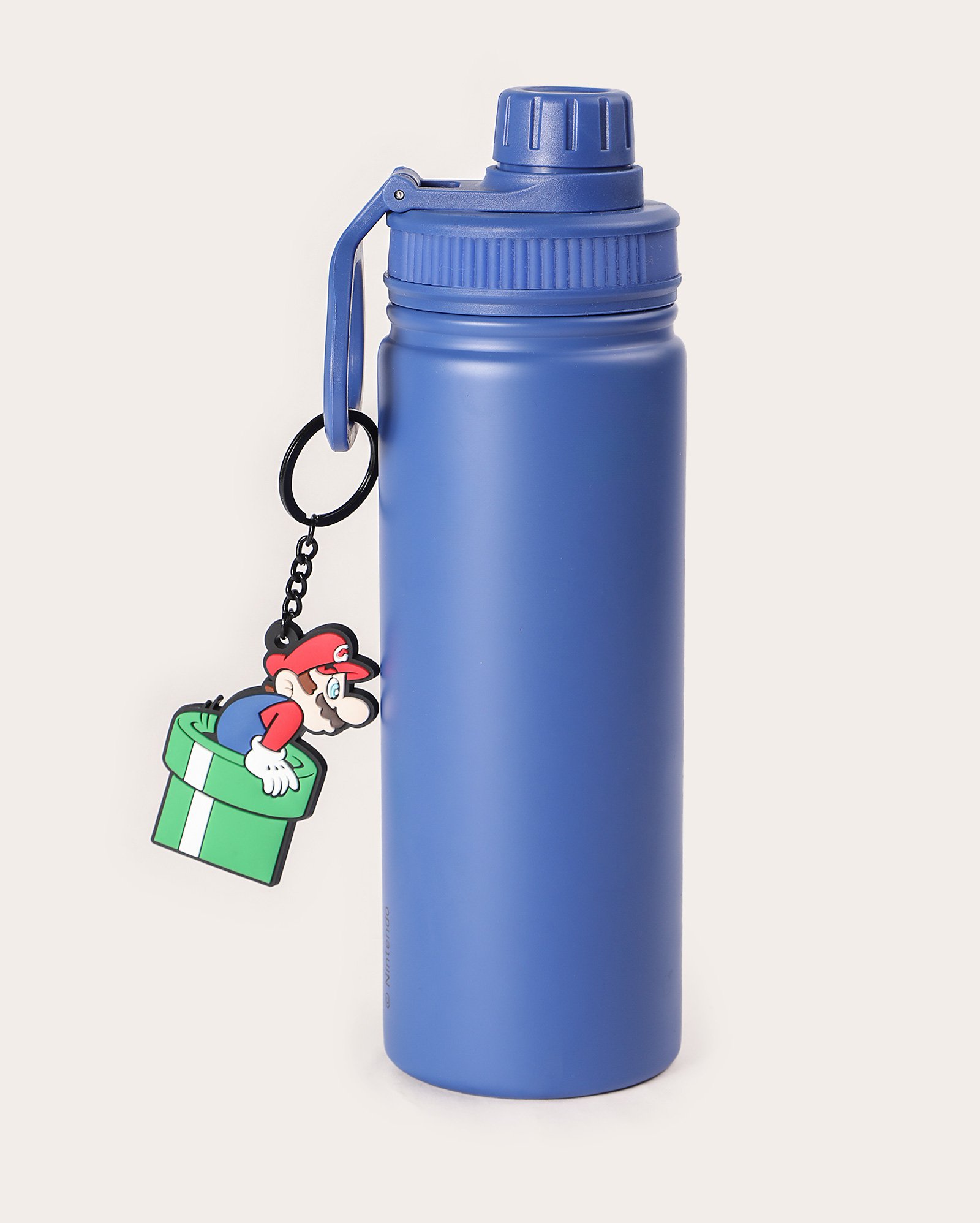 Garrafa de metal 750ml + chaveiro Mario Bros - azul | Nintendo