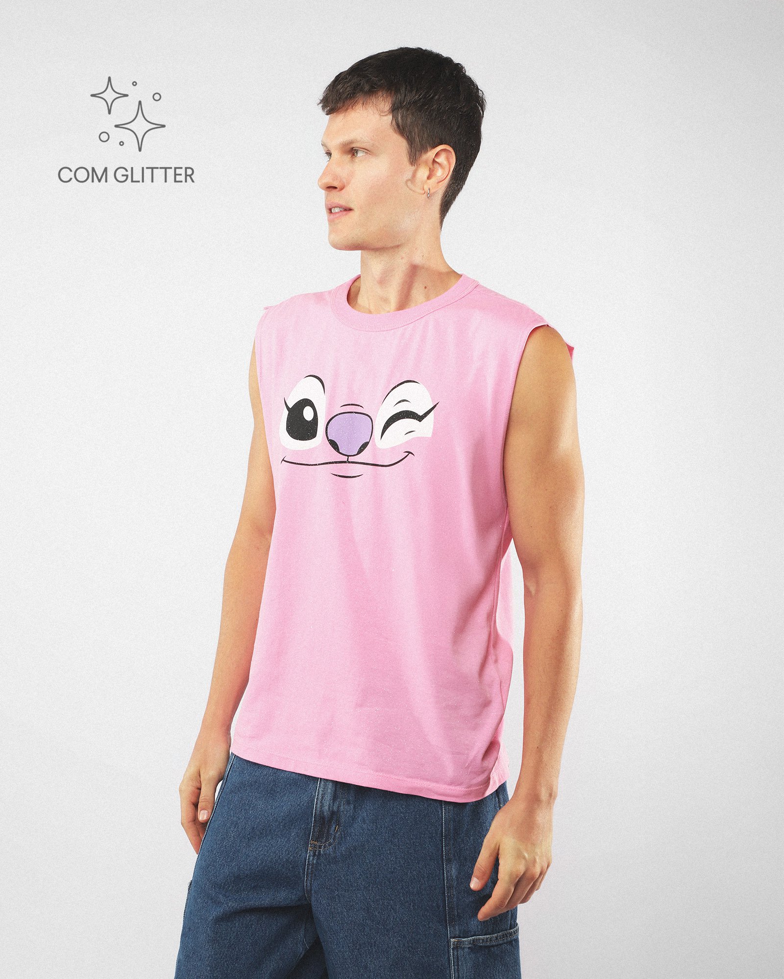 Regata masculina Angel com glitter - rosa | Disney