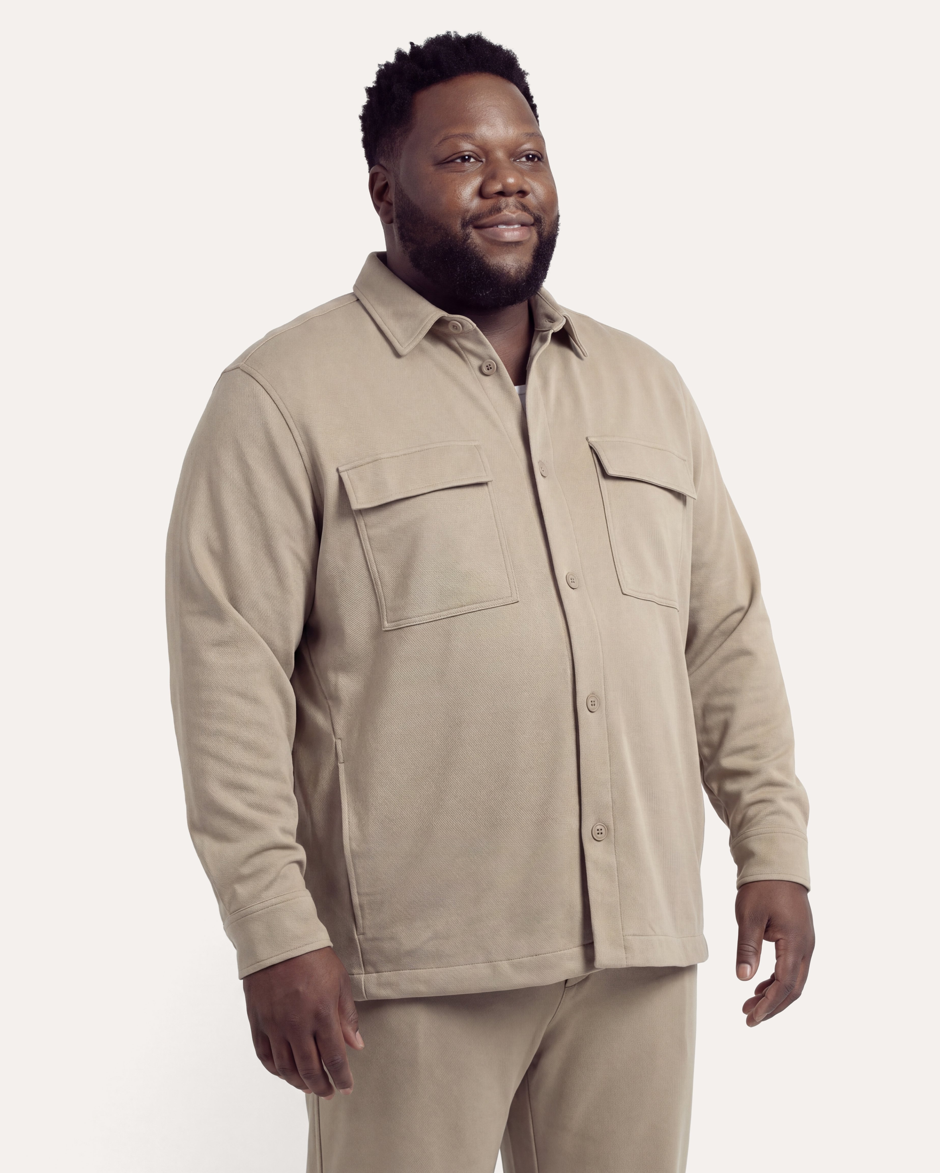 Overshirt plus size masculina sarja regular - bege