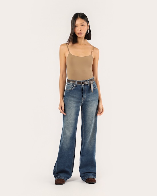 Calça jeans feminina wide comfort - denim escuro | Pool Jeans
