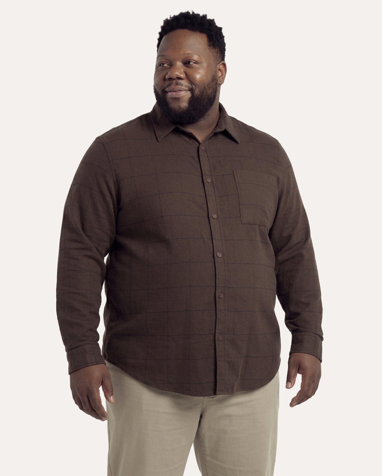 Camisa plus size masculina quadriculada - marrom