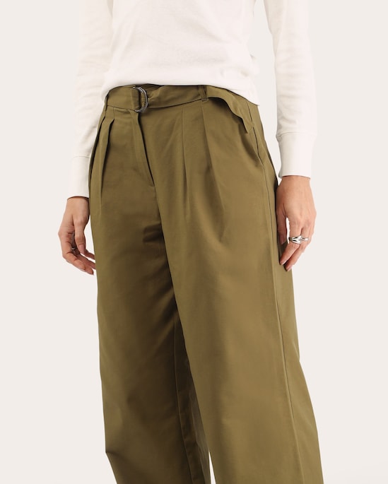 Calça feminina reta com cinto - verde