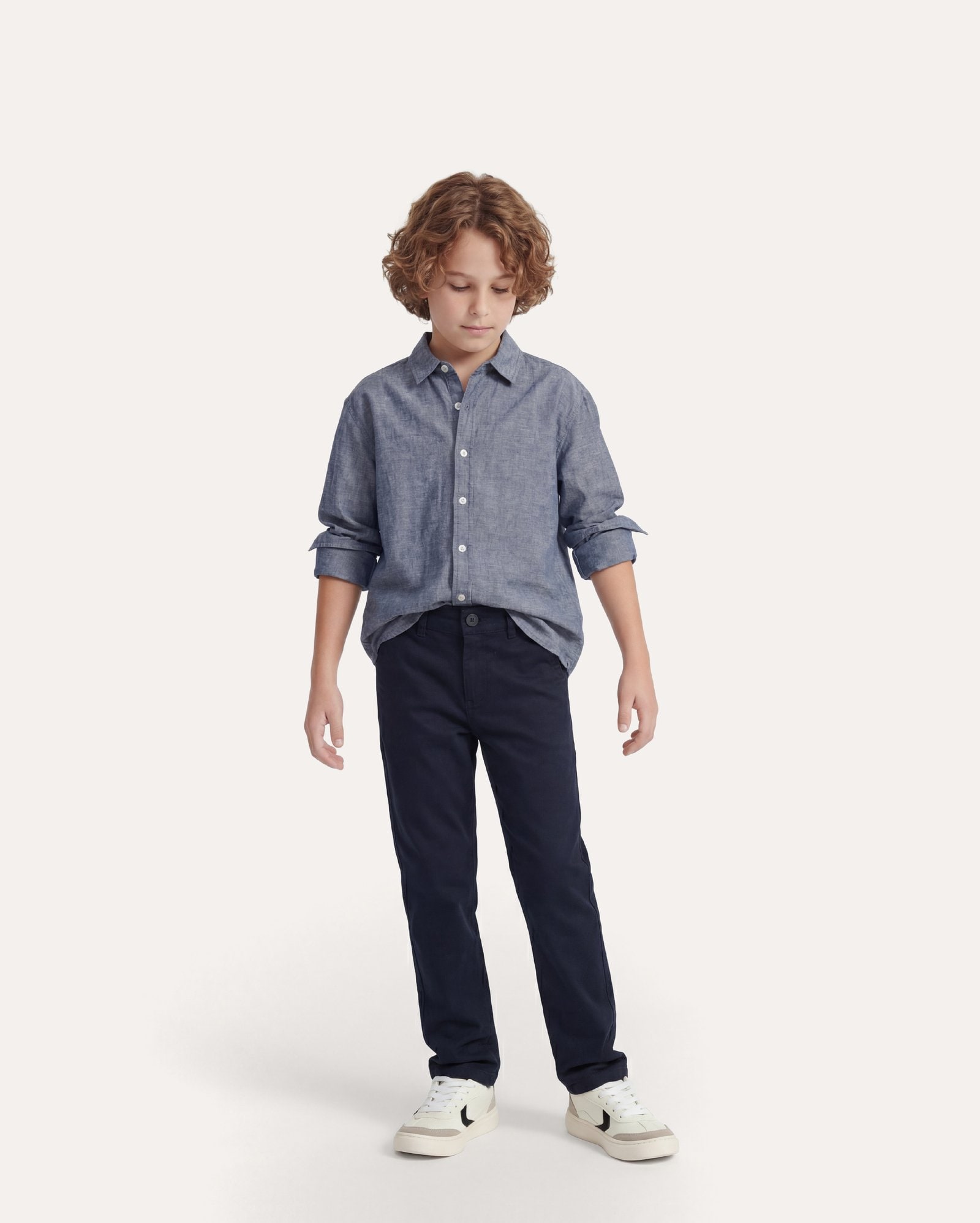 Calça sarja infantil chino reta 6-14A - azul - Azul Escuro