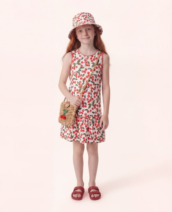 Saída de praia vestido infantil cerejas Triya