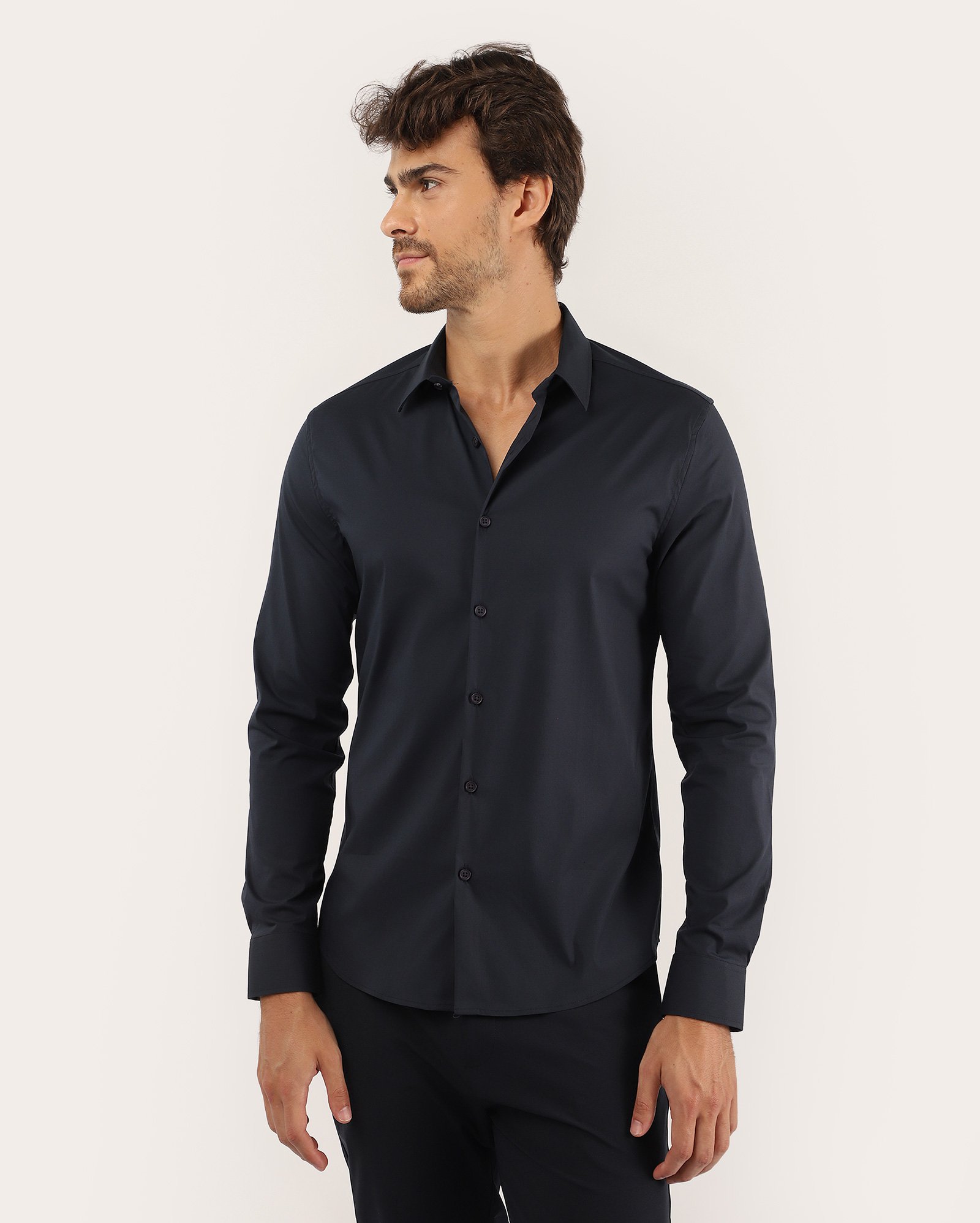Camisa social masculina slim manga longa - azul