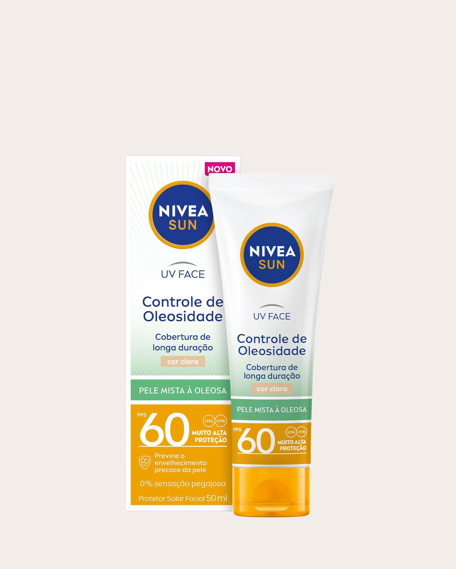 Protetor solar facial Sun UV controle de oleosidade FPS60 cor clara 50ml | Nivea