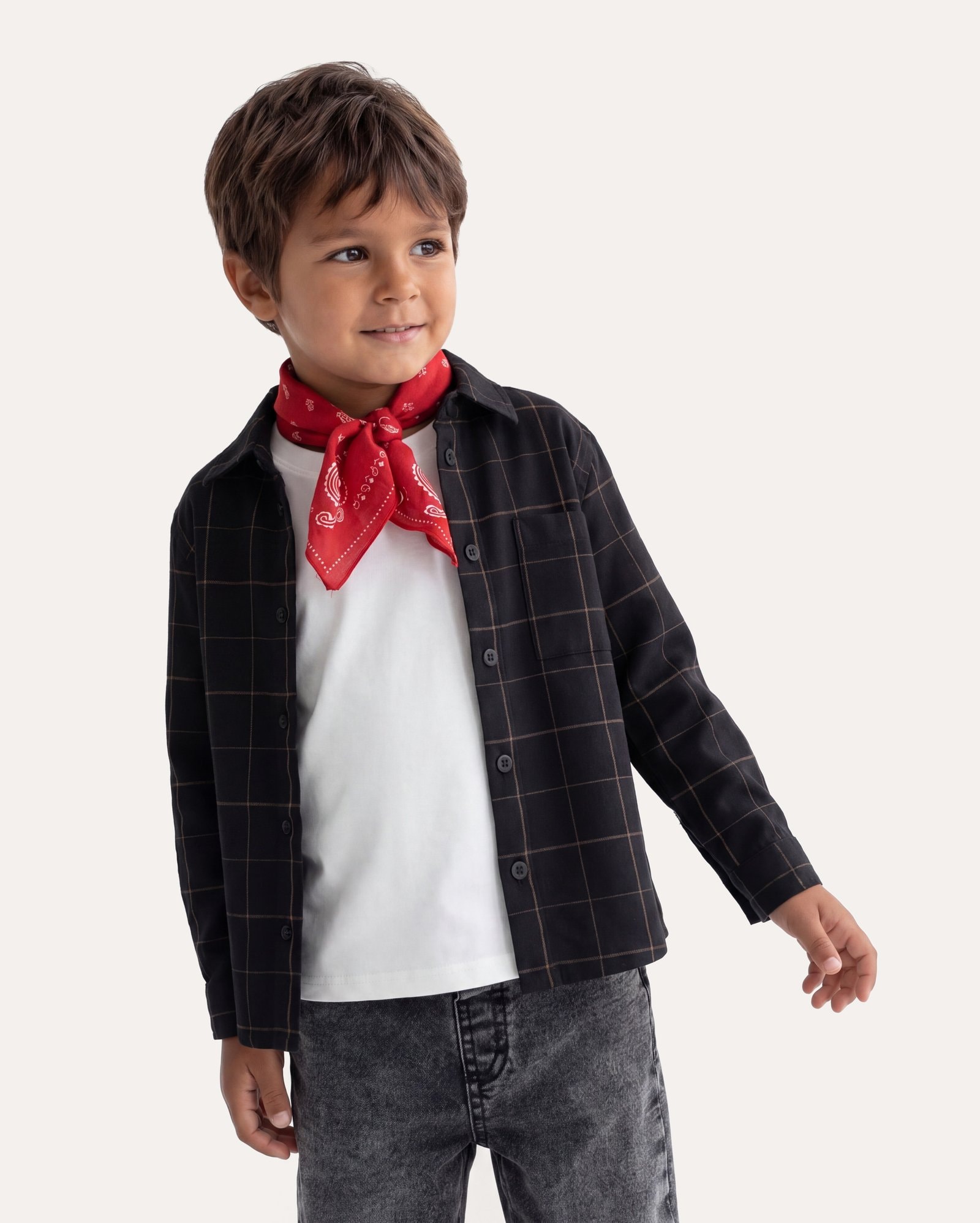 Camisa infantil regular quadriculada 1-6A - preta