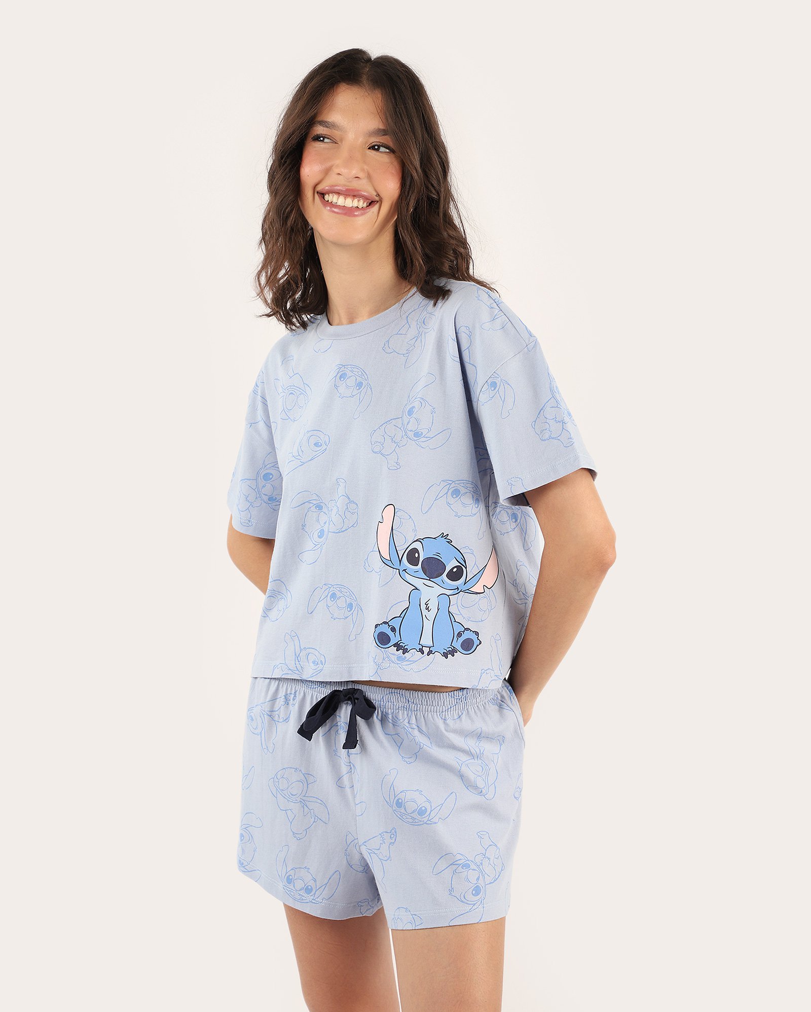 Pijama curto feminino de Lilo & Stitch - azul | Disney