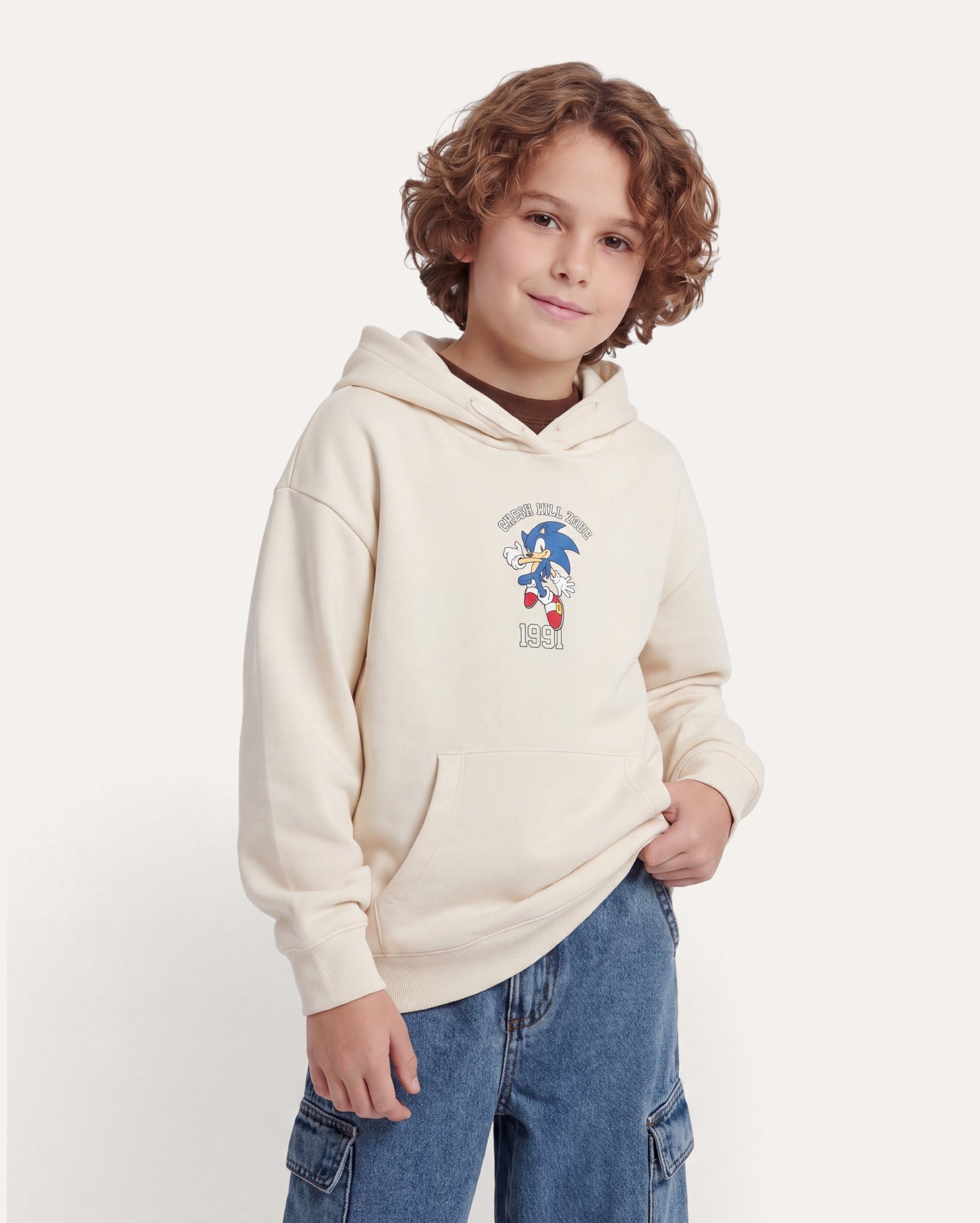 Blusa de moletom infantil Sonic com felpa 6-14A - bege | SEGA