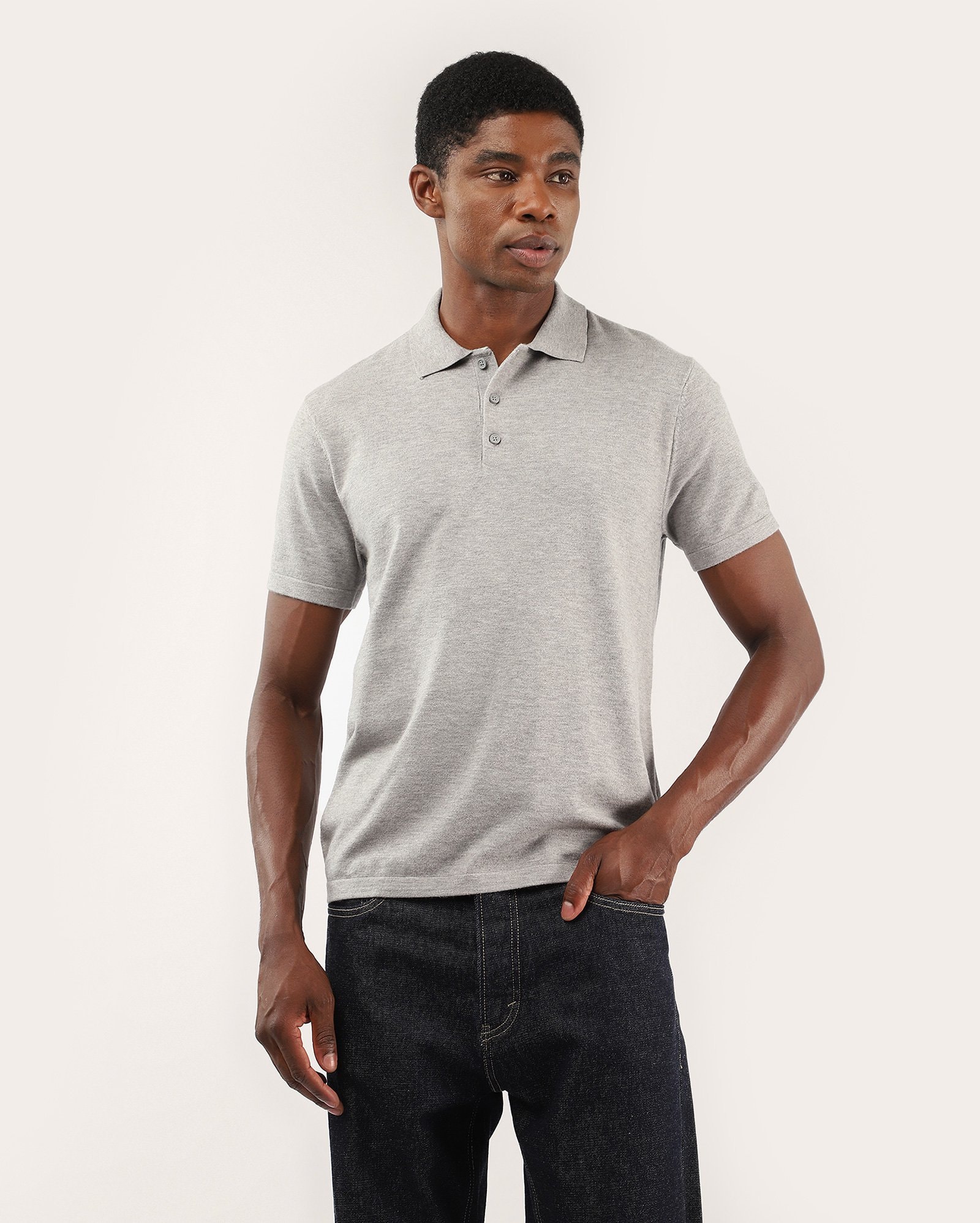 Polo masculina de tricot regular lisa - Cinza Claro Mescla