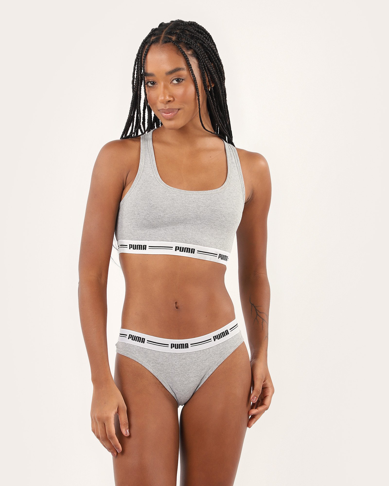 Sutiã top com elástico malha mescla nadador - cinza | Puma