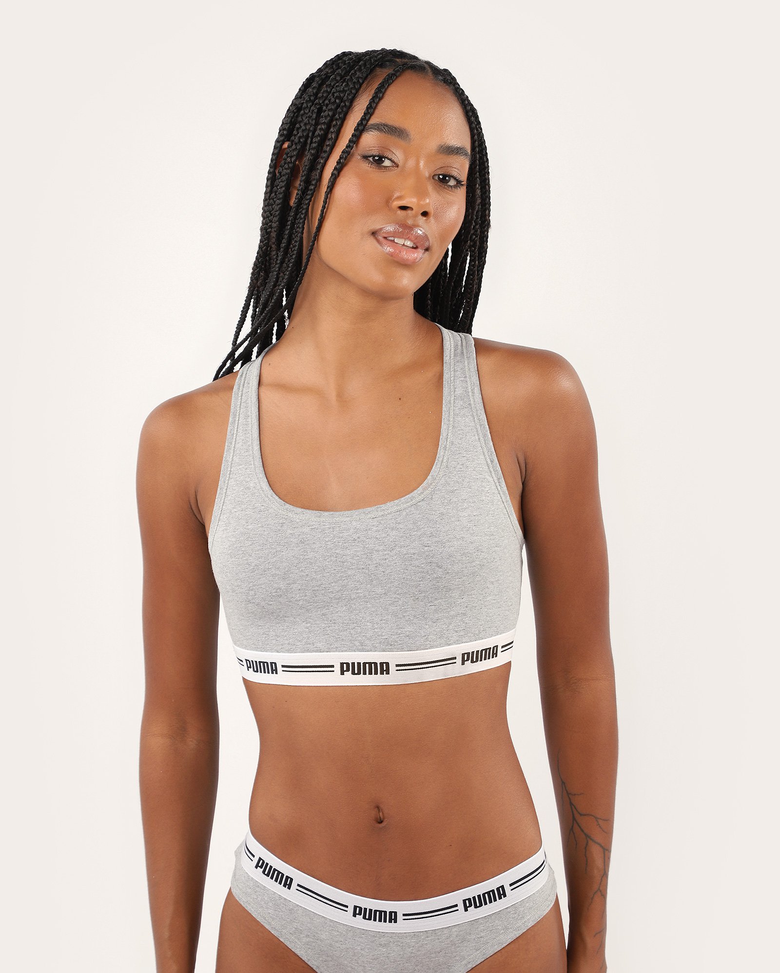 Sutiã top com elástico malha mescla nadador - cinza | Puma