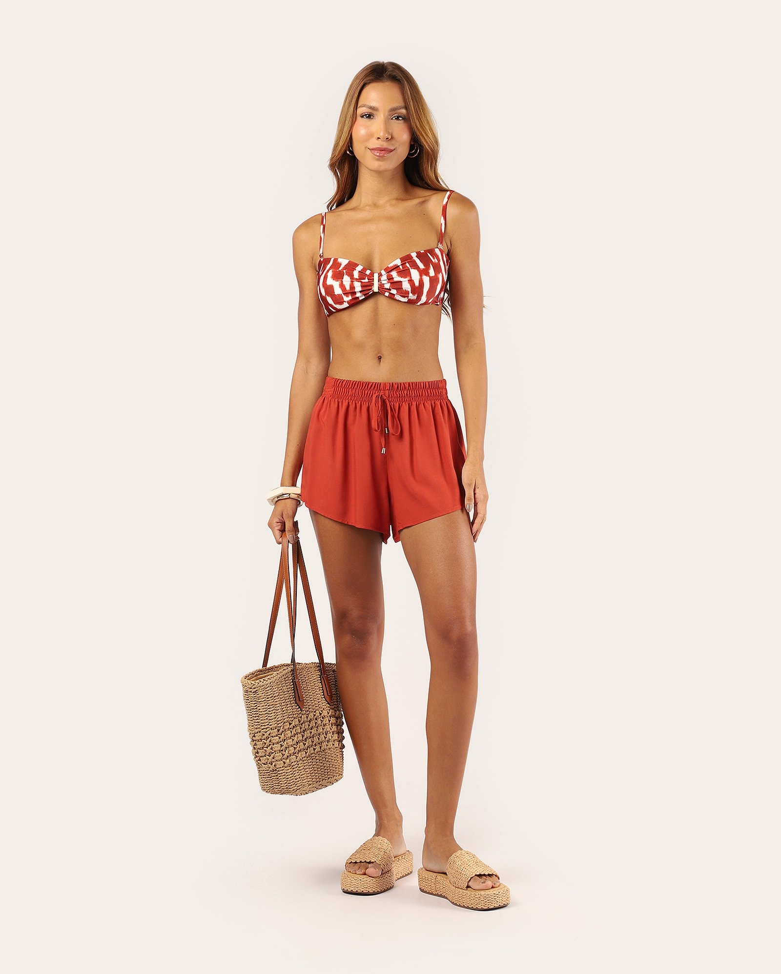 Saída de praia short básico com elástico - vermelho
