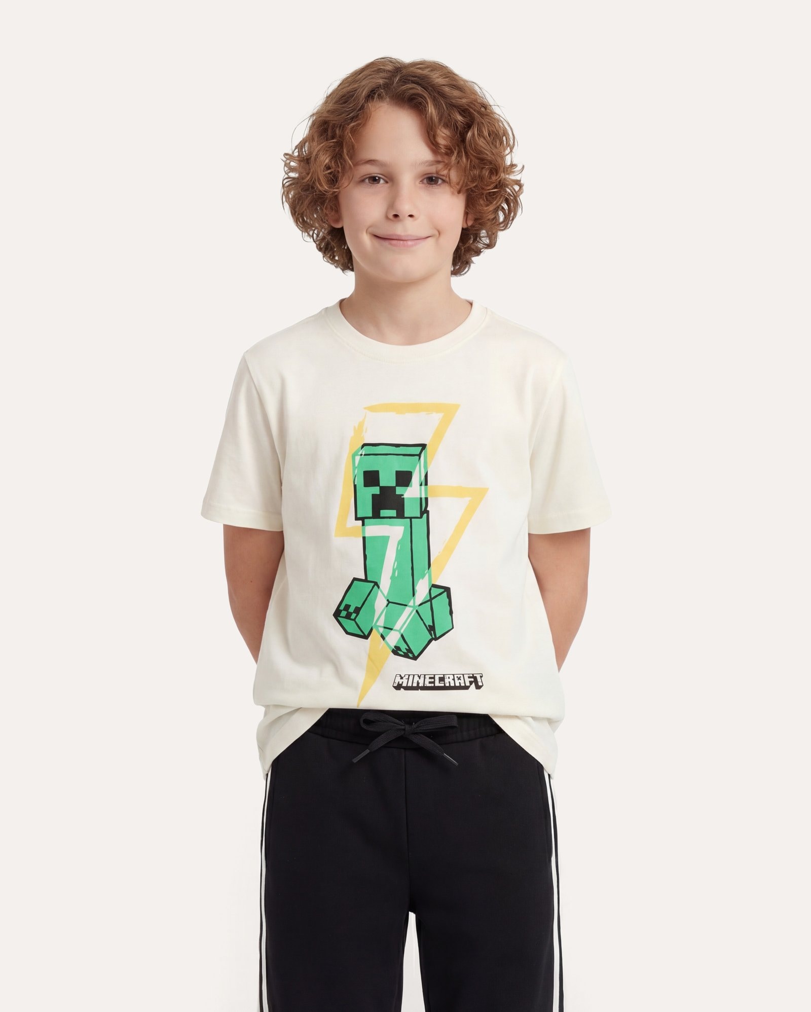 Camiseta infantil regular Creeper 6-14A - off-white | Minecraft