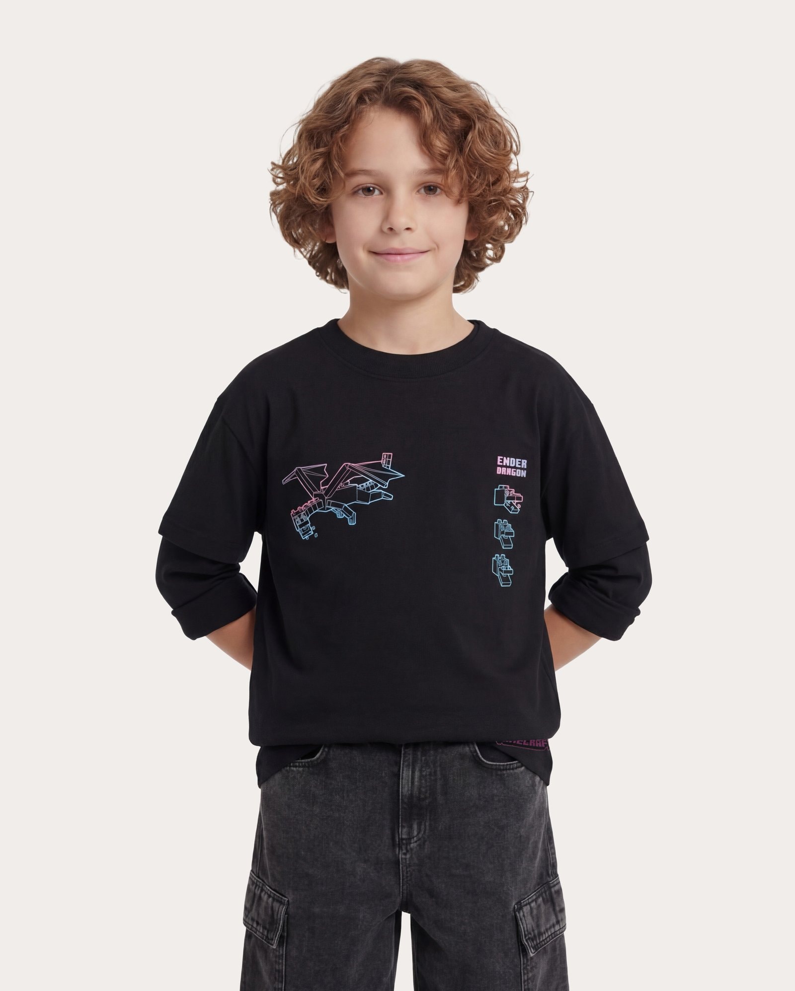 Camiseta infantil Ender dragon 6-14A – preta | Minecraft