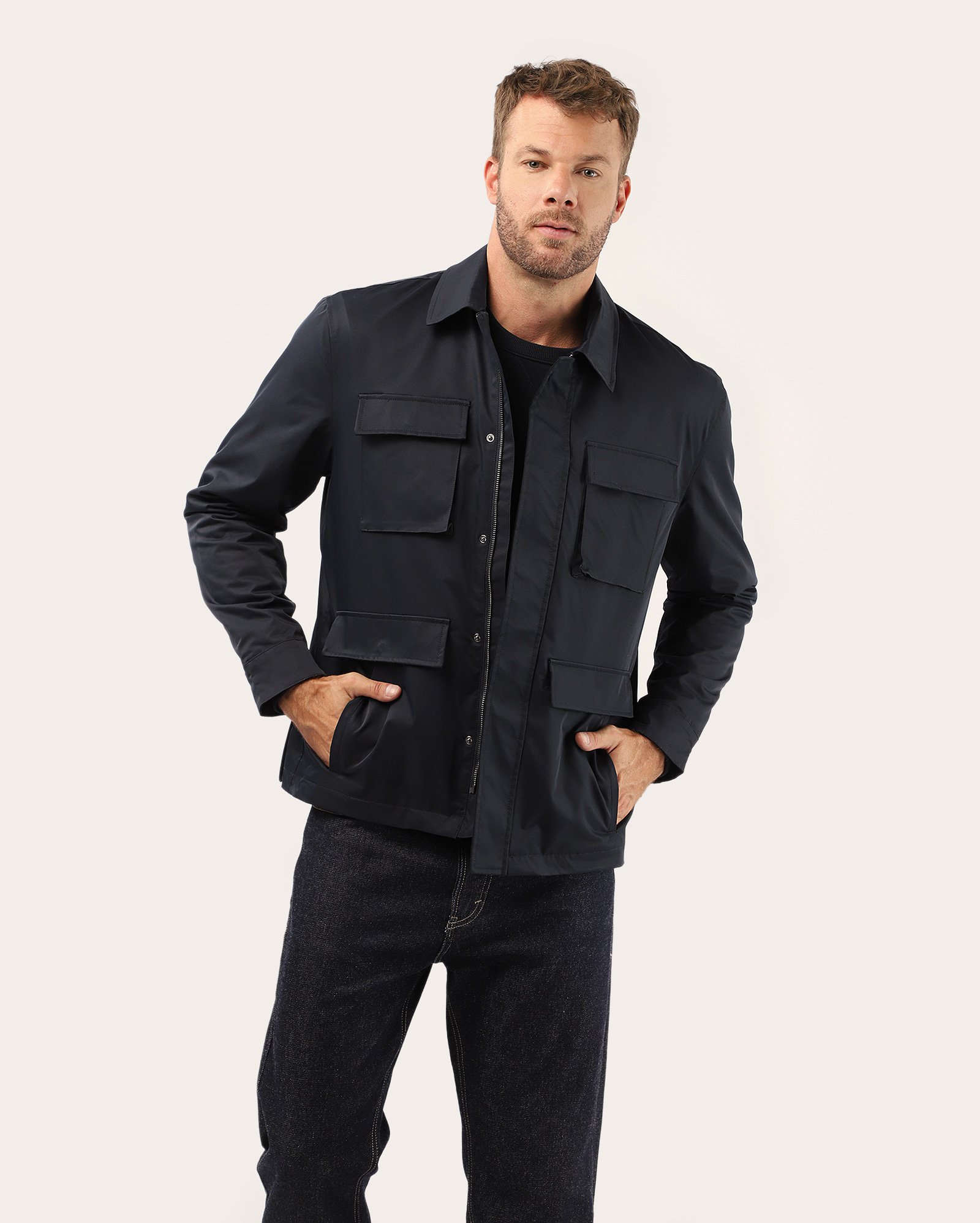 Overshirt masculina cargo com zíper - azul