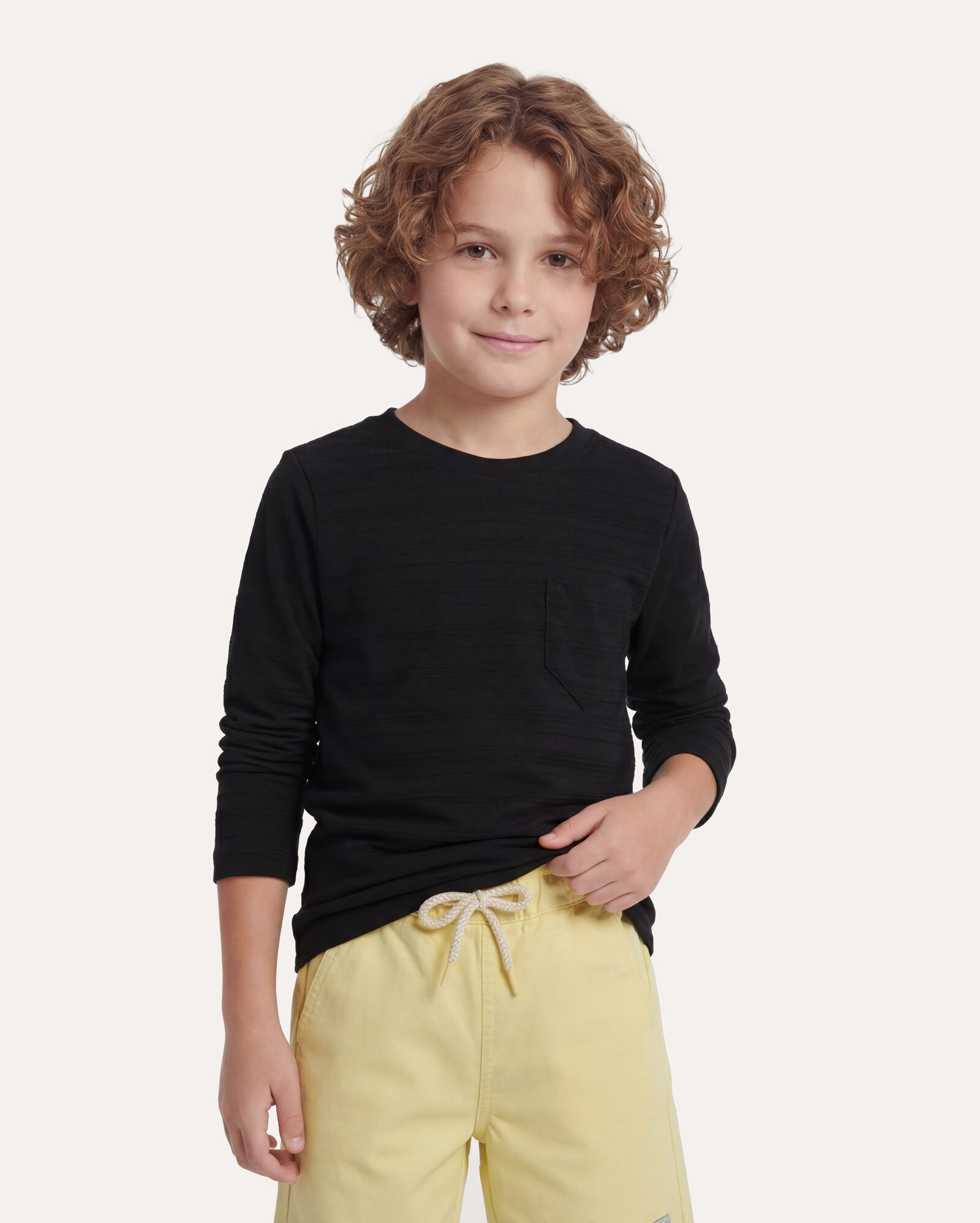 Camiseta infantil texturizada manga longa 4-14A - Preto