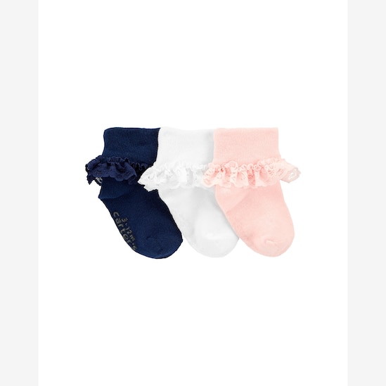 Kit meia infantil 3 pares babado rendado - multicor | Carter's