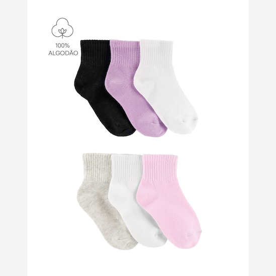 Kit meia infantil 6 pares cano canelado - multicor | Carter's