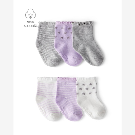 Kit meia bebê 6 pares com ripple mescla - multicor | Carter's