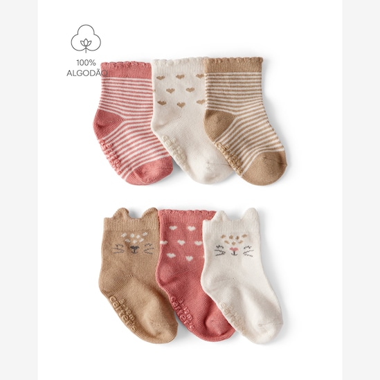 Kit meia bebê 6 pares bichinhos interativos - multicor | Carter's