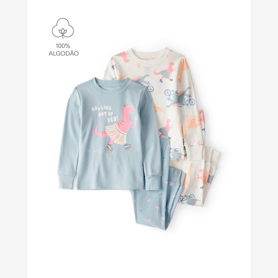 Pijama longo bebê 4 peças dinossauro princesa - multicor | Carter's