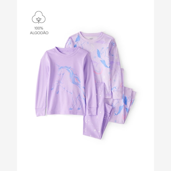 Pijama longo bebê 4 peças unicórnios - lilás | Carter's