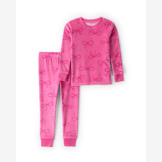 Pijama longo infantil 2 peças em plush laço - rosa | Carter's